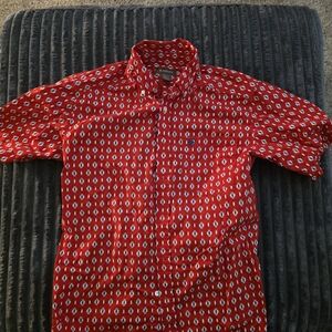 Ariat Red Short-Sleeve Button-Down with White & Navy Geo Print